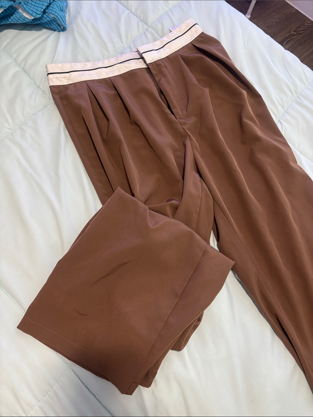 Brown Dress Pants with Contrast Waistband